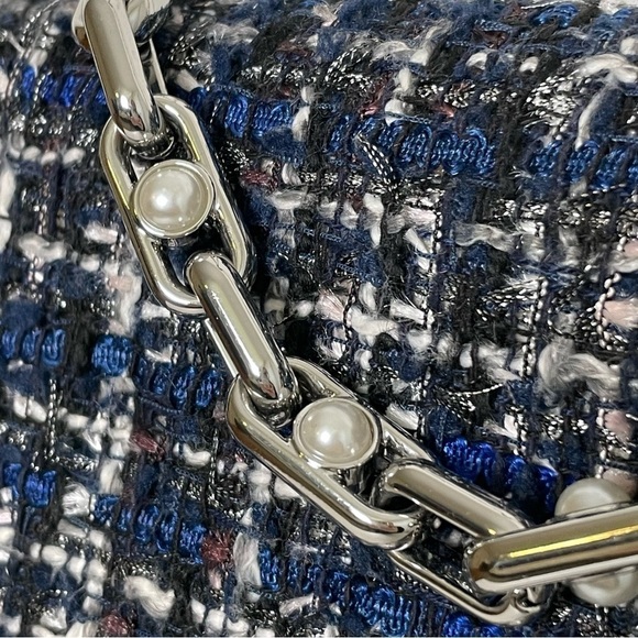 MICHAEL KORS Cece Tweed Small Shoulder Crossbody Satchel Bag Silver Chain Luxury - Picture 3 of 17